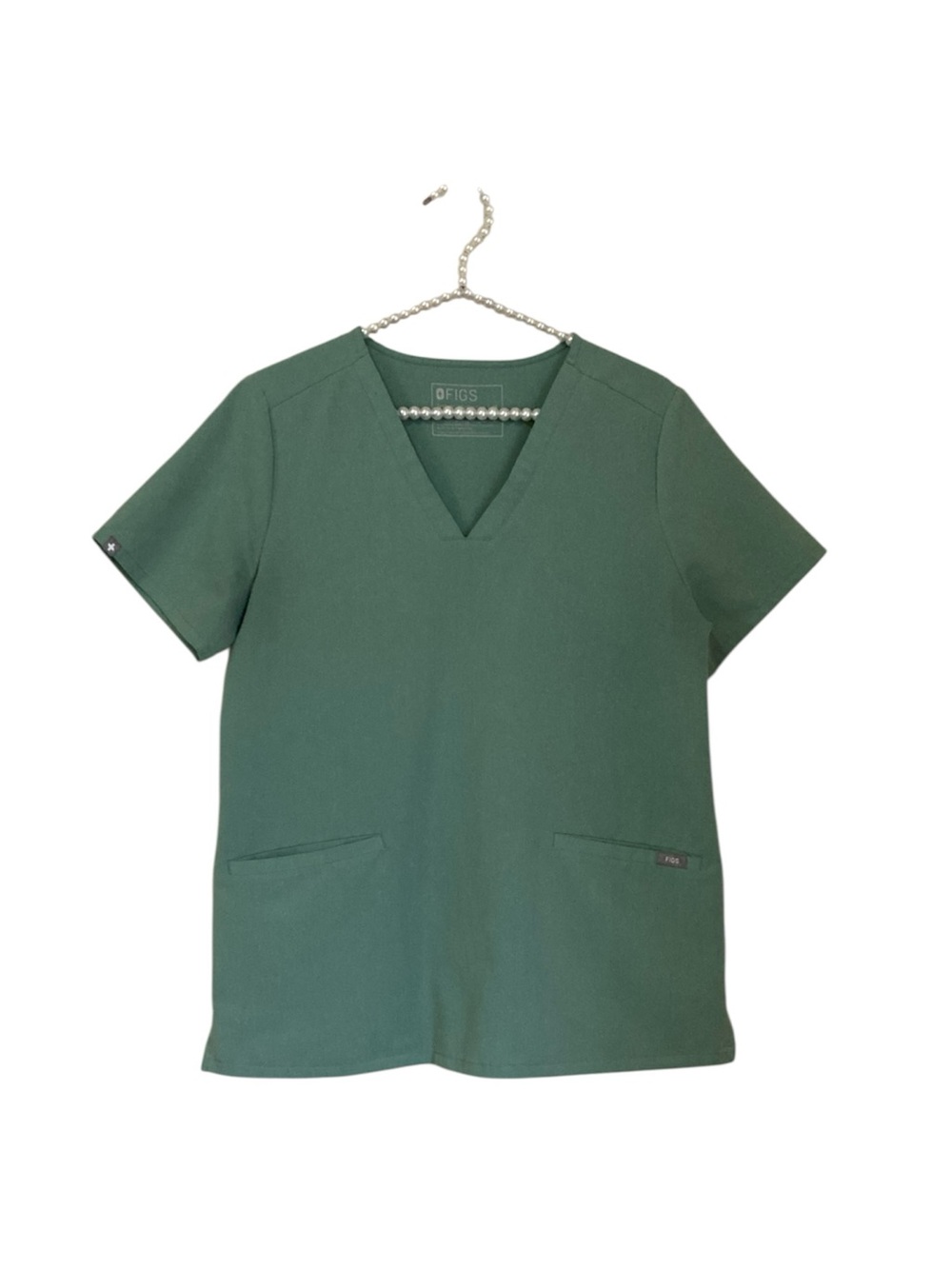 Figs V-Neck Sz M Green Short Sleeve Scrub Top Technical Collection Three Pockets